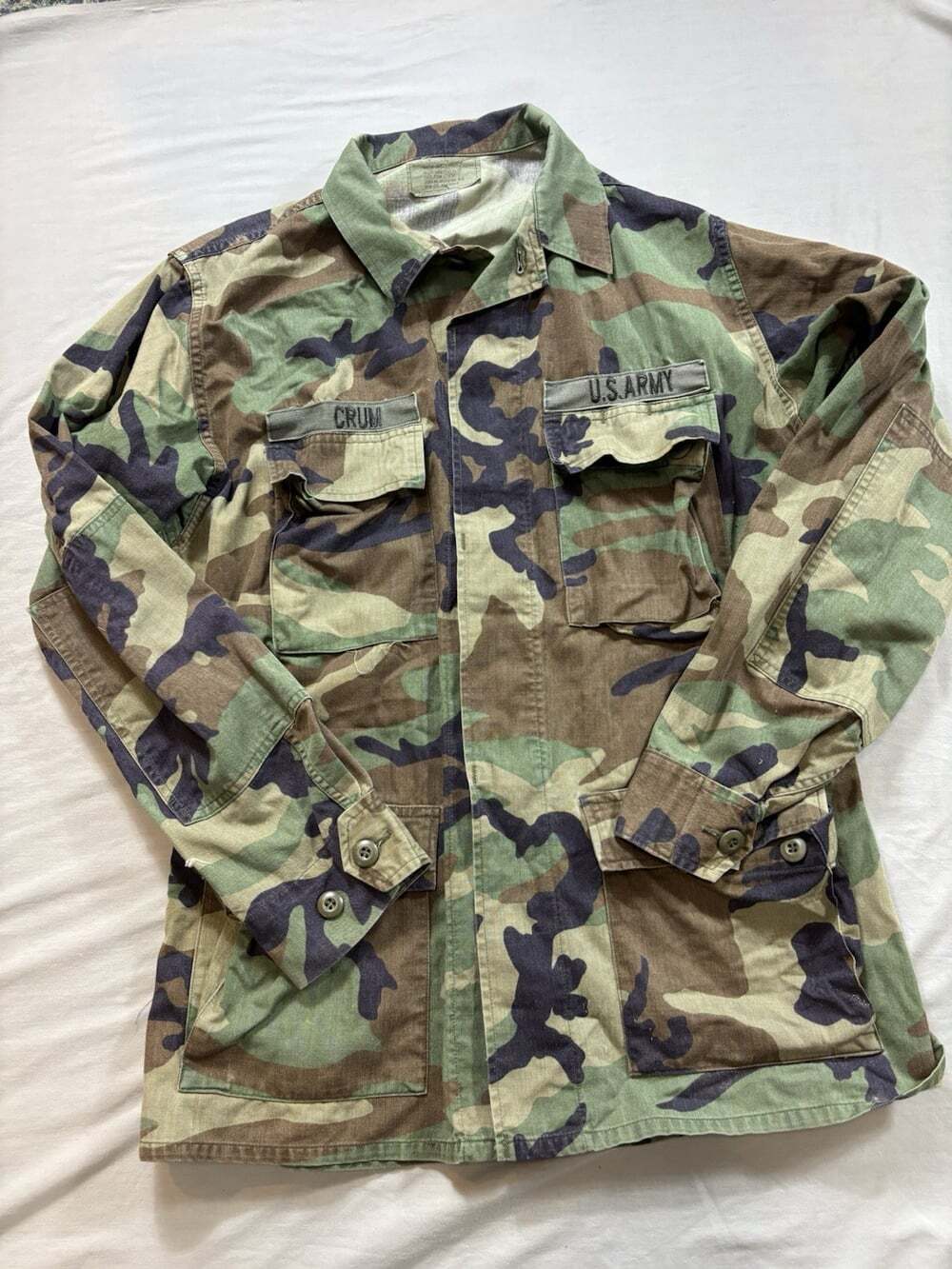 Vintage M65 US Army Woodland Camo Summer Combat Coat Jacket Shacket Medium Long